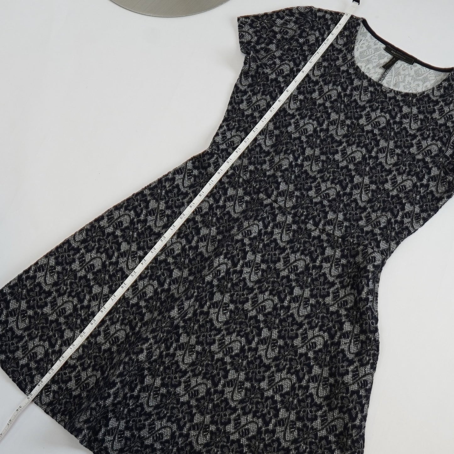 BCBGMaxAzria Navy Floral Short Sleeve Skater Dress - S