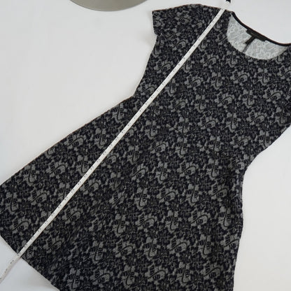 BCBGMaxAzria Navy Floral Short Sleeve Skater Dress - S