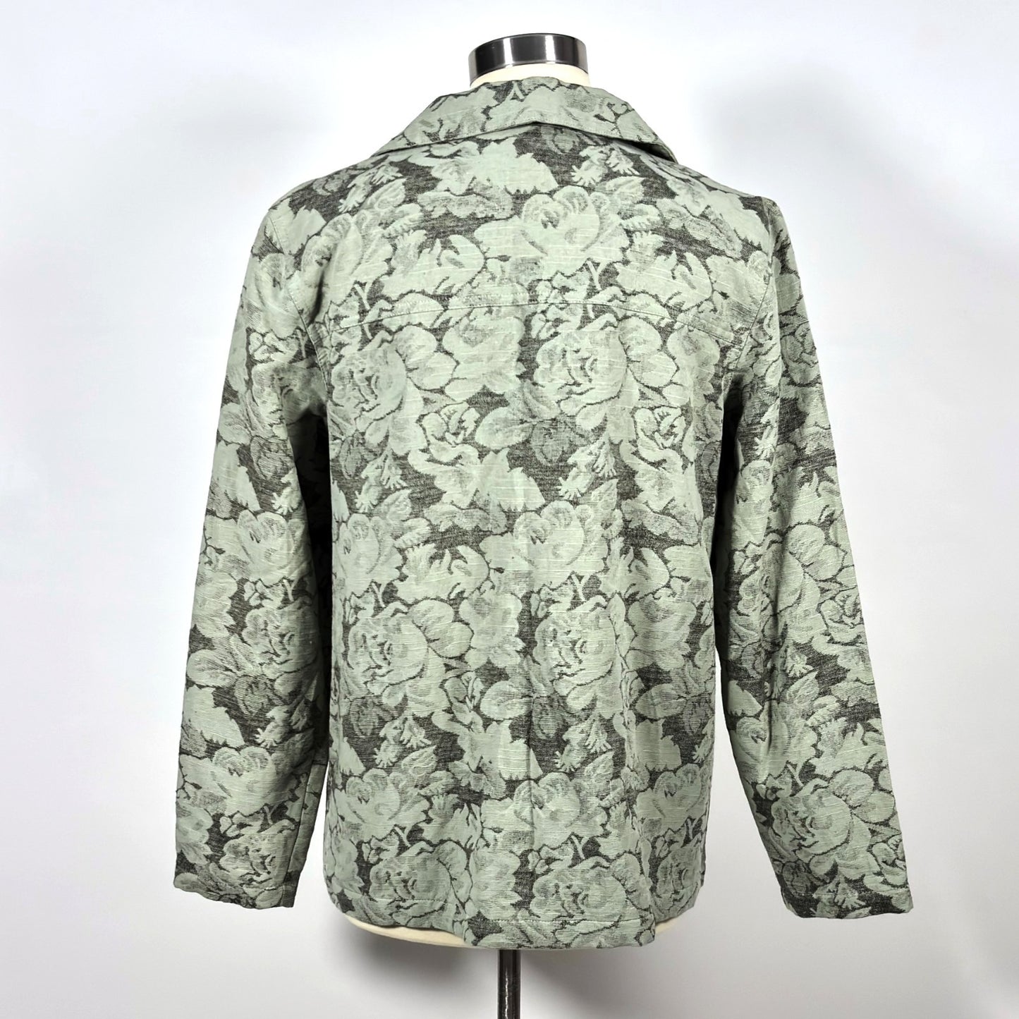 Dialogue Sage Floral Tapestry Linen Open Front Blazer Jacket Lined - 12