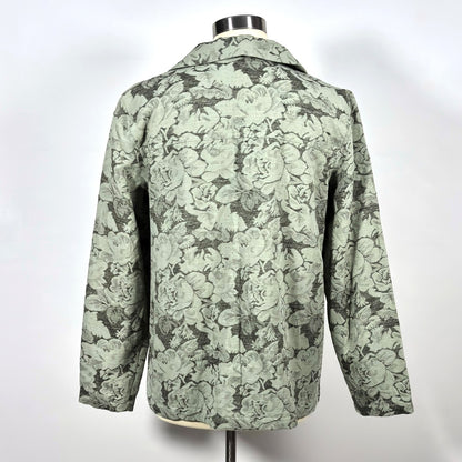 Dialogue Sage Floral Tapestry Linen Open Front Blazer Jacket Lined - 12