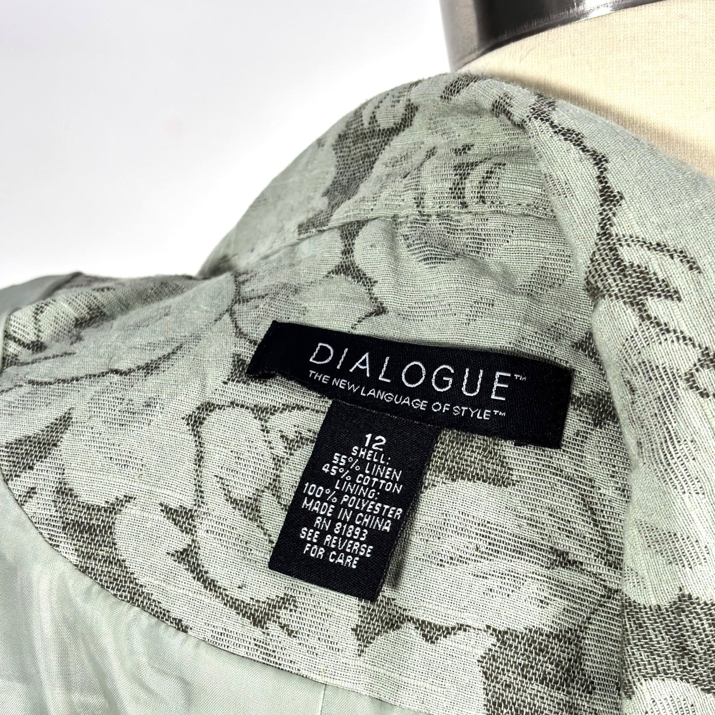 Dialogue Sage Floral Tapestry Linen Open Front Blazer Jacket Lined - 12