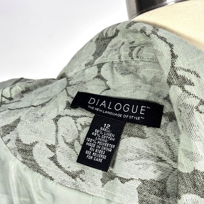 Dialogue Sage Floral Tapestry Linen Open Front Blazer Jacket Lined - 12
