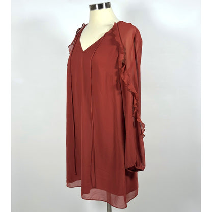 BCBGeneration Ruffle Mini Shift Dress V Neck Rust Orange - S