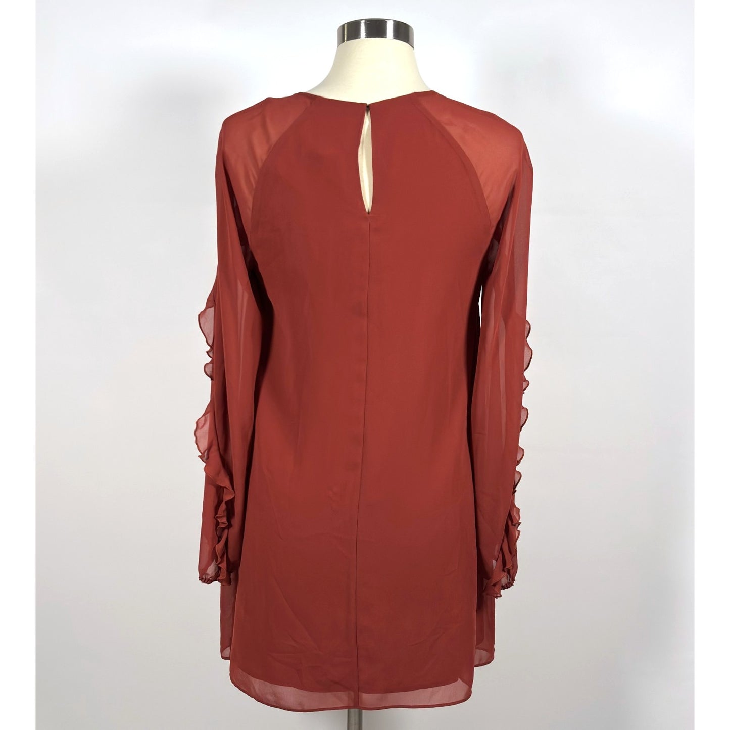 BCBGeneration Ruffle Mini Shift Dress V Neck Rust Orange - S