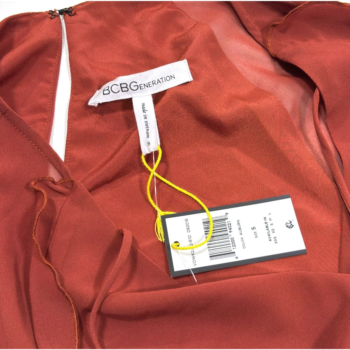 BCBGeneration Ruffle Mini Shift Dress V Neck Rust Orange - S