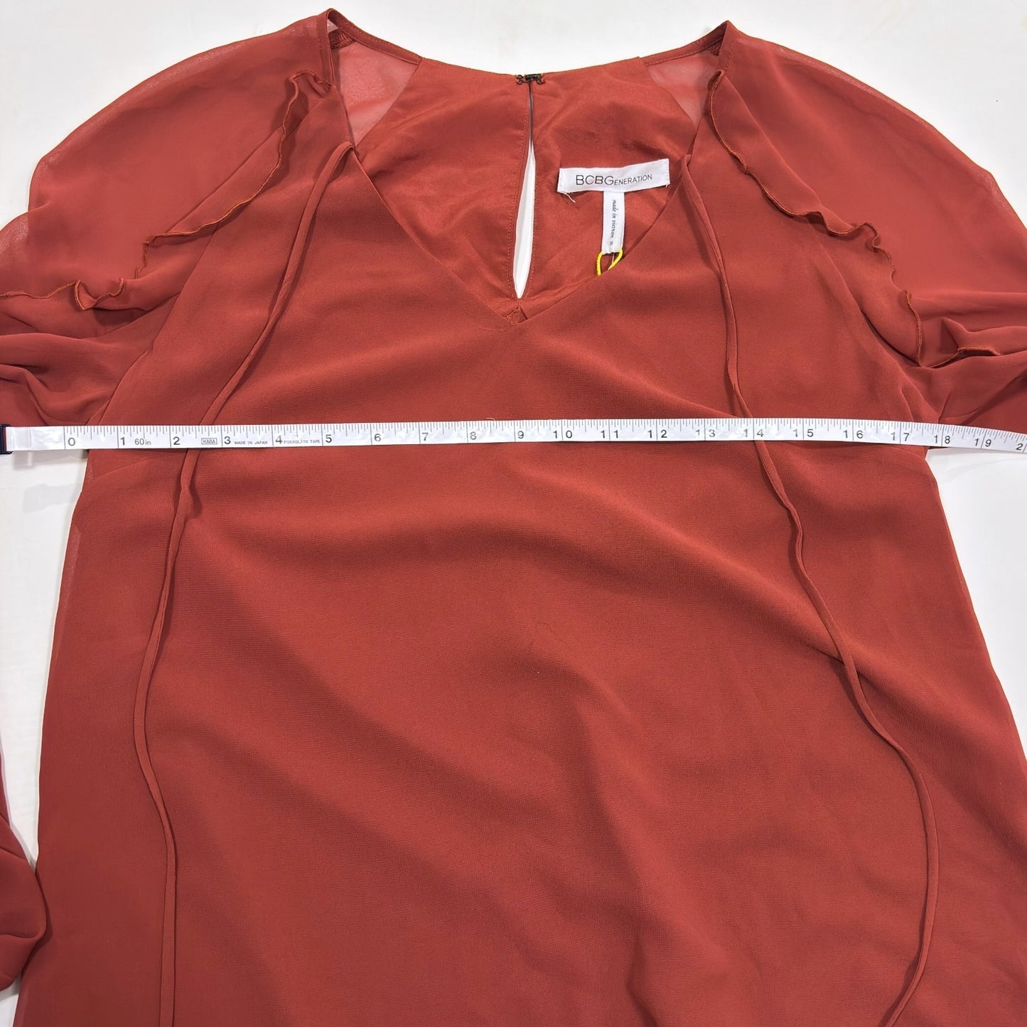 BCBGeneration Ruffle Mini Shift Dress V Neck Rust Orange - S