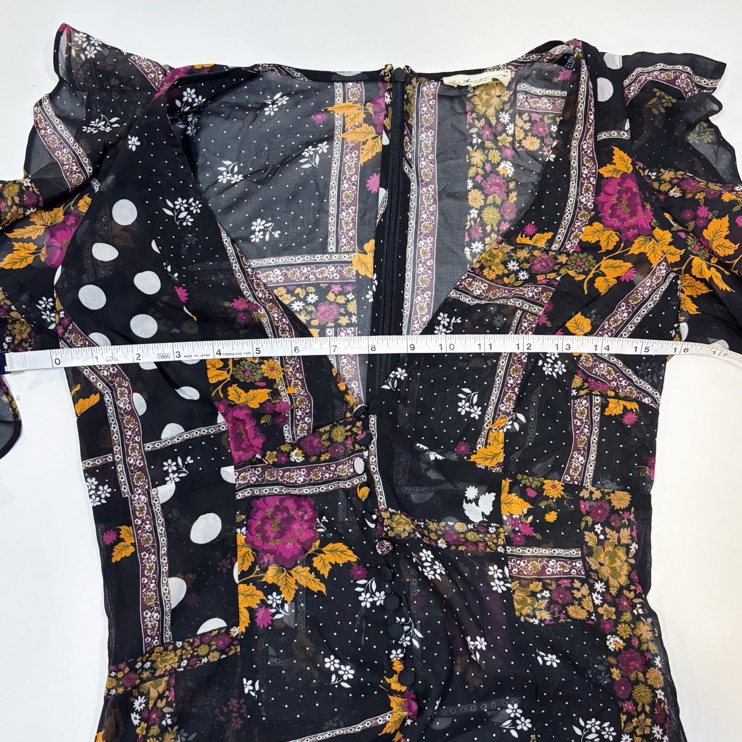 For love & Lemons Elyse Ruffled Maxi Dress Sheer Black Floral - S