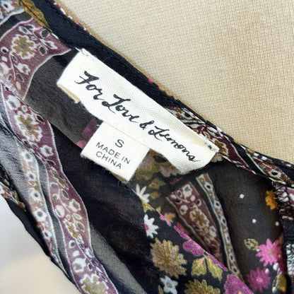 For love & Lemons Elyse Ruffled Maxi Dress Sheer Black Floral - S