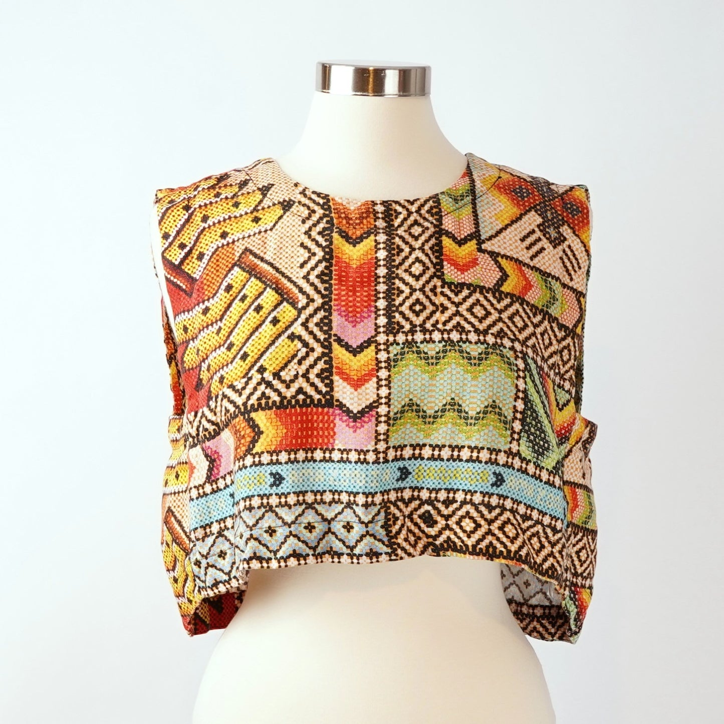 Farm Rio Banana Scarves Linen Crop Top - M