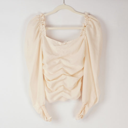 ASTR the Label Puff Sleeve Square Neck Ruffled & Ruched Blouse - S