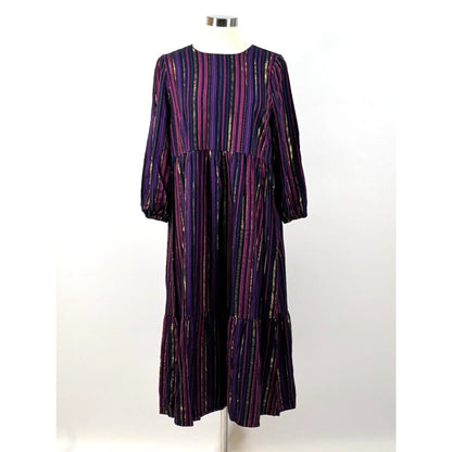 Marine Layer Alice Tiered Midi Maxi Dress Lurex Purple Luxe Stripe - M