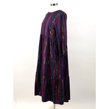 Marine Layer Alice Tiered Midi Maxi Dress Lurex Purple Luxe Stripe - M
