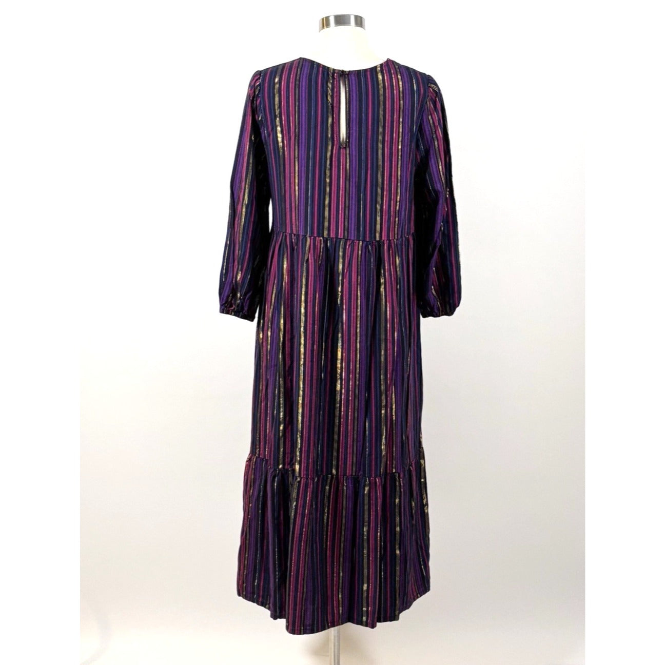 Marine Layer Alice Tiered Midi Maxi Dress Lurex Purple Luxe Stripe - M