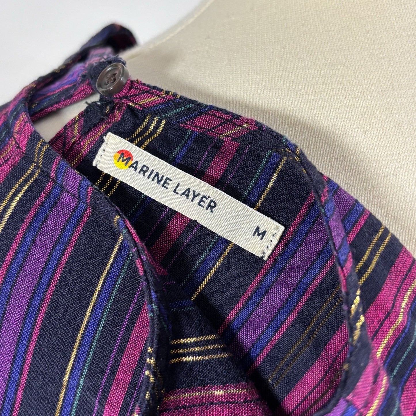 Marine Layer Alice Tiered Midi Maxi Dress Lurex Purple Luxe Stripe - M