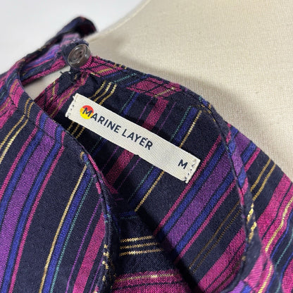 Marine Layer Alice Tiered Midi Maxi Dress Lurex Purple Luxe Stripe - M