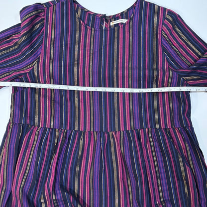 Marine Layer Alice Tiered Midi Maxi Dress Lurex Purple Luxe Stripe - M