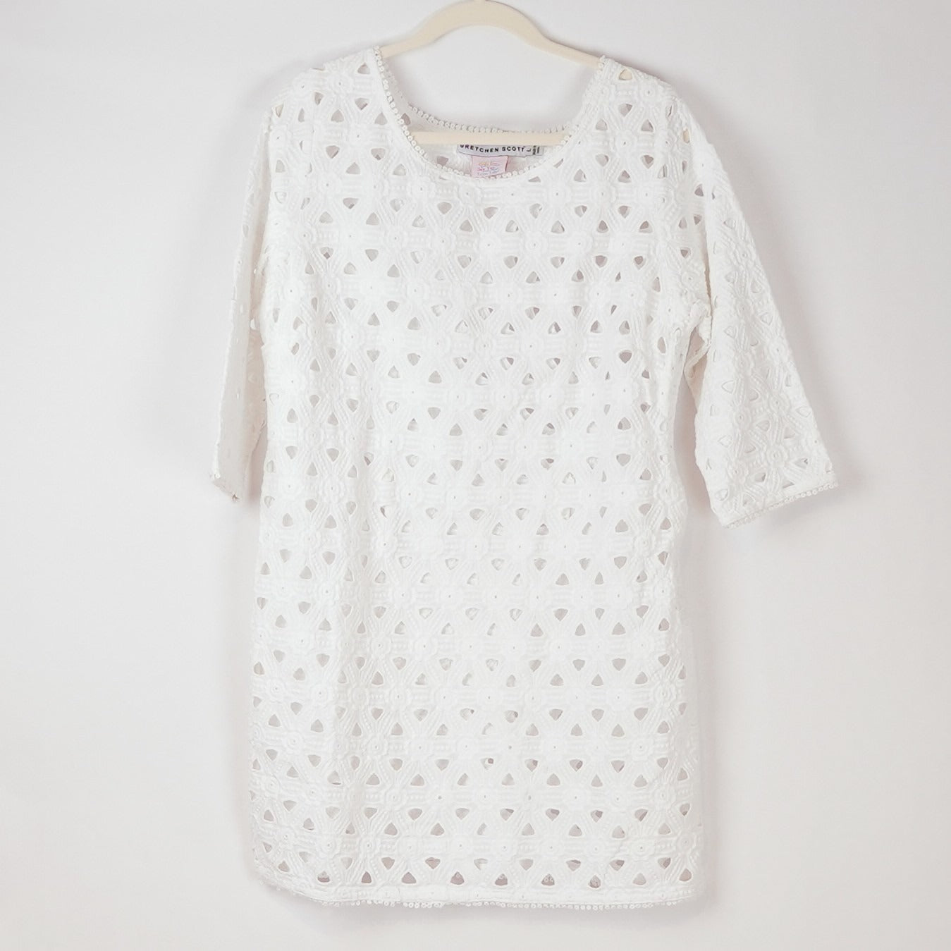 Gretchen Scott Pizelle Dress 3/4 Sleeve Eyelet Lace White - L