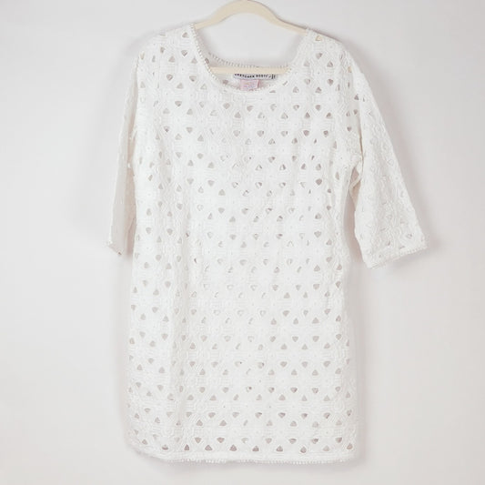 Gretchen Scott Pizelle Dress 3/4 Sleeve Eyelet Lace White - L