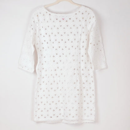 Gretchen Scott Pizelle Dress 3/4 Sleeve Eyelet Lace White - L