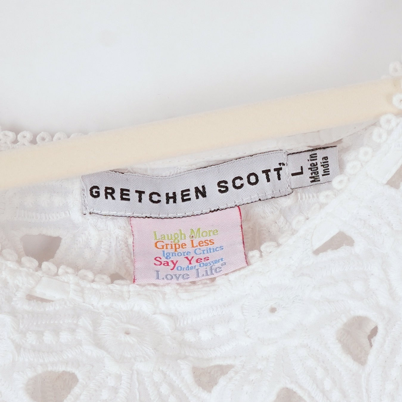 Gretchen Scott Pizelle Dress 3/4 Sleeve Eyelet Lace White - L