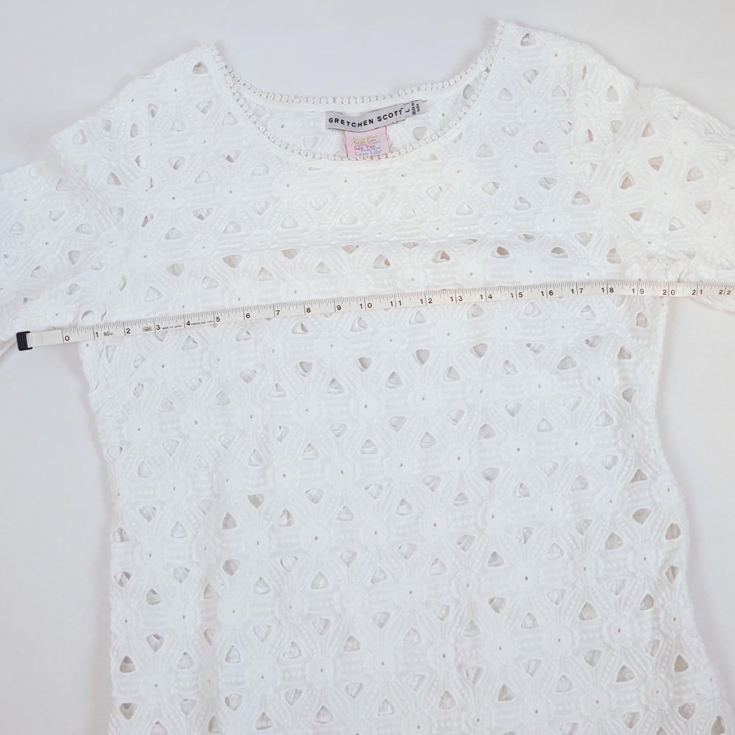 Gretchen Scott Pizelle Dress 3/4 Sleeve Eyelet Lace White - L